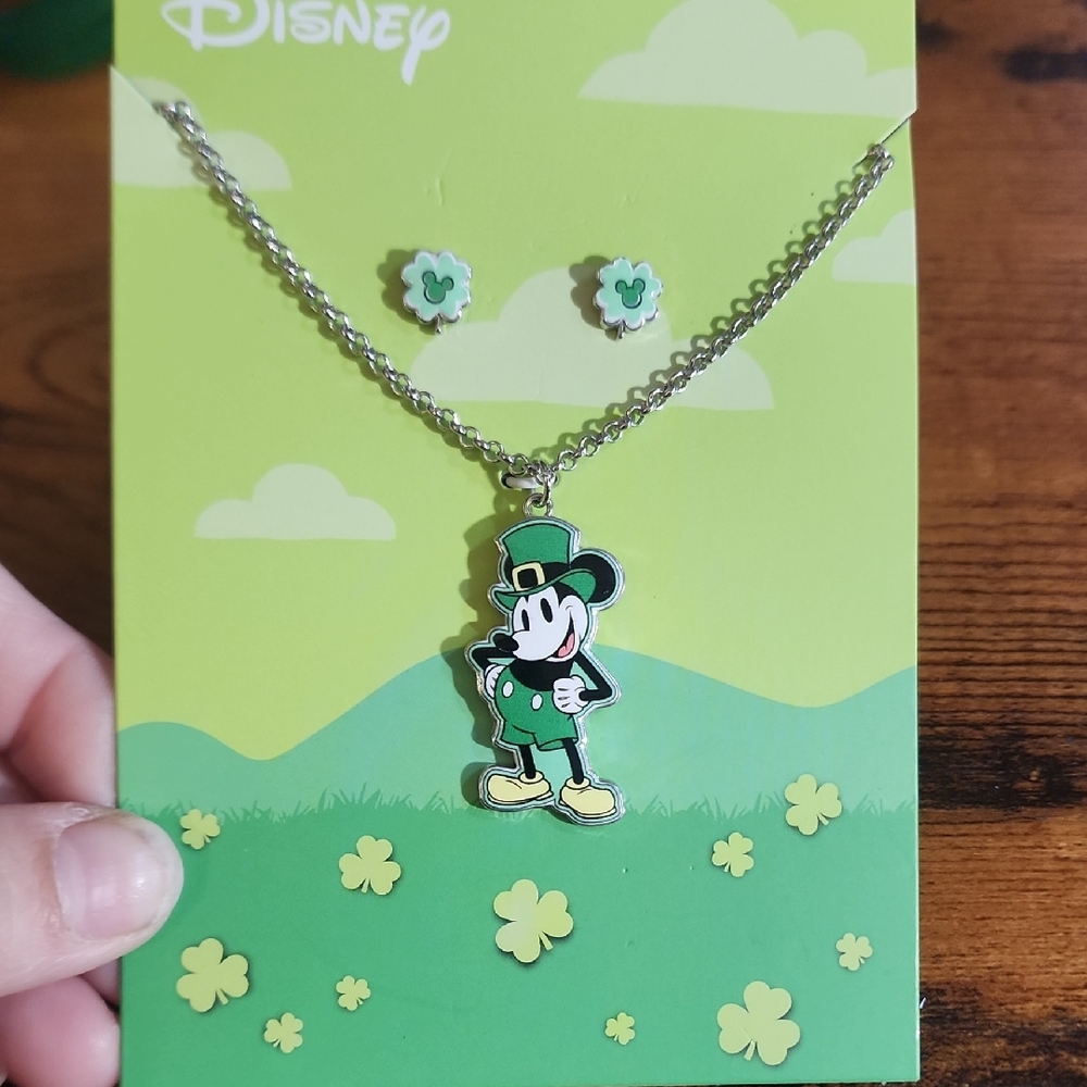 Disney Green and Silver Mickey Mouse St. Patrick's Day Jewelry Set
